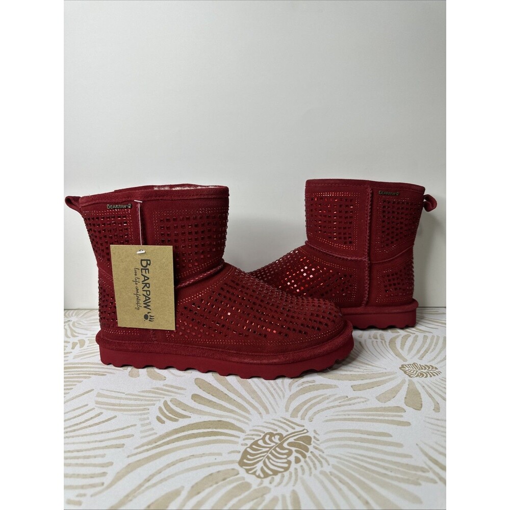 Bearpaw Womens SYDNEY Sequin Embellished Bootie SANTA RED Size 10 Without Box